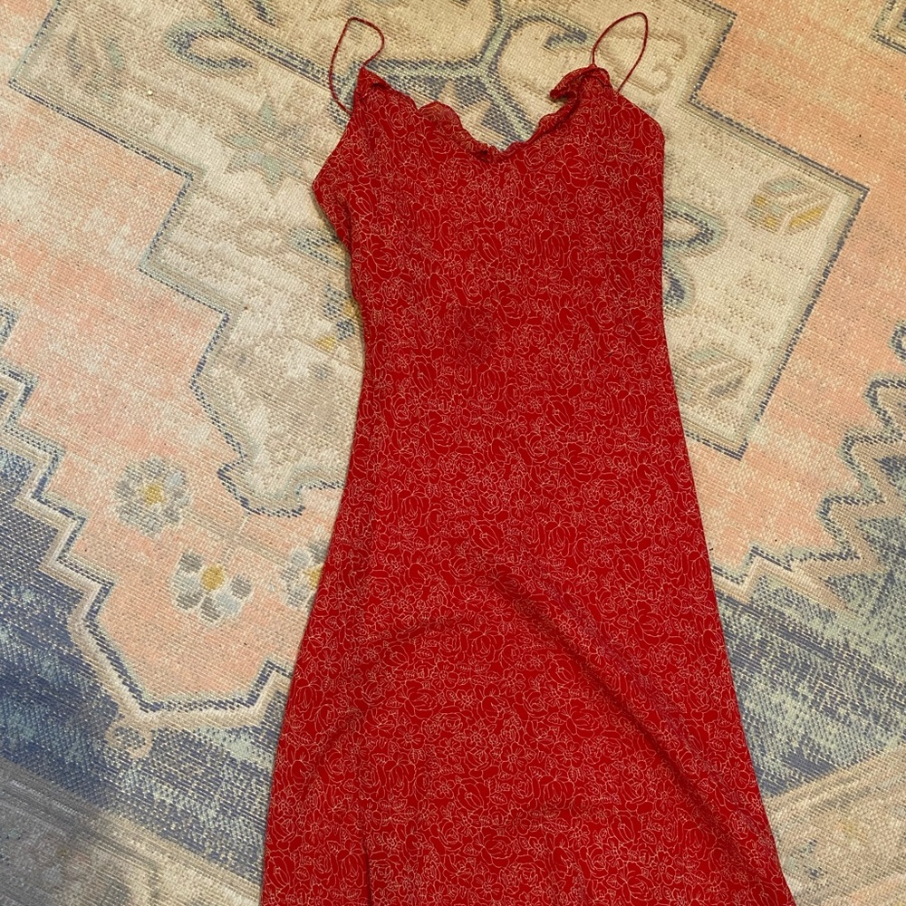 vintage ralph lauren mid length red floral party dress
